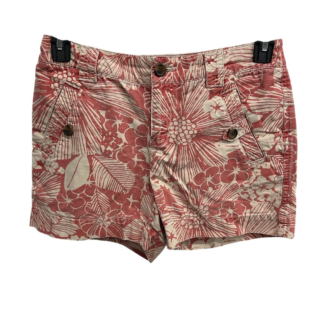 Liz Claiborne Red White Floral Print Cotton Shorts Size 4 Petite Summer Preppy